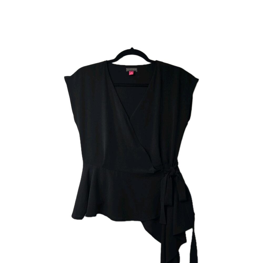 Vince Camuto Wrap Top XS‎ BLACK Peplum Style Sleeveless Asymmetrical